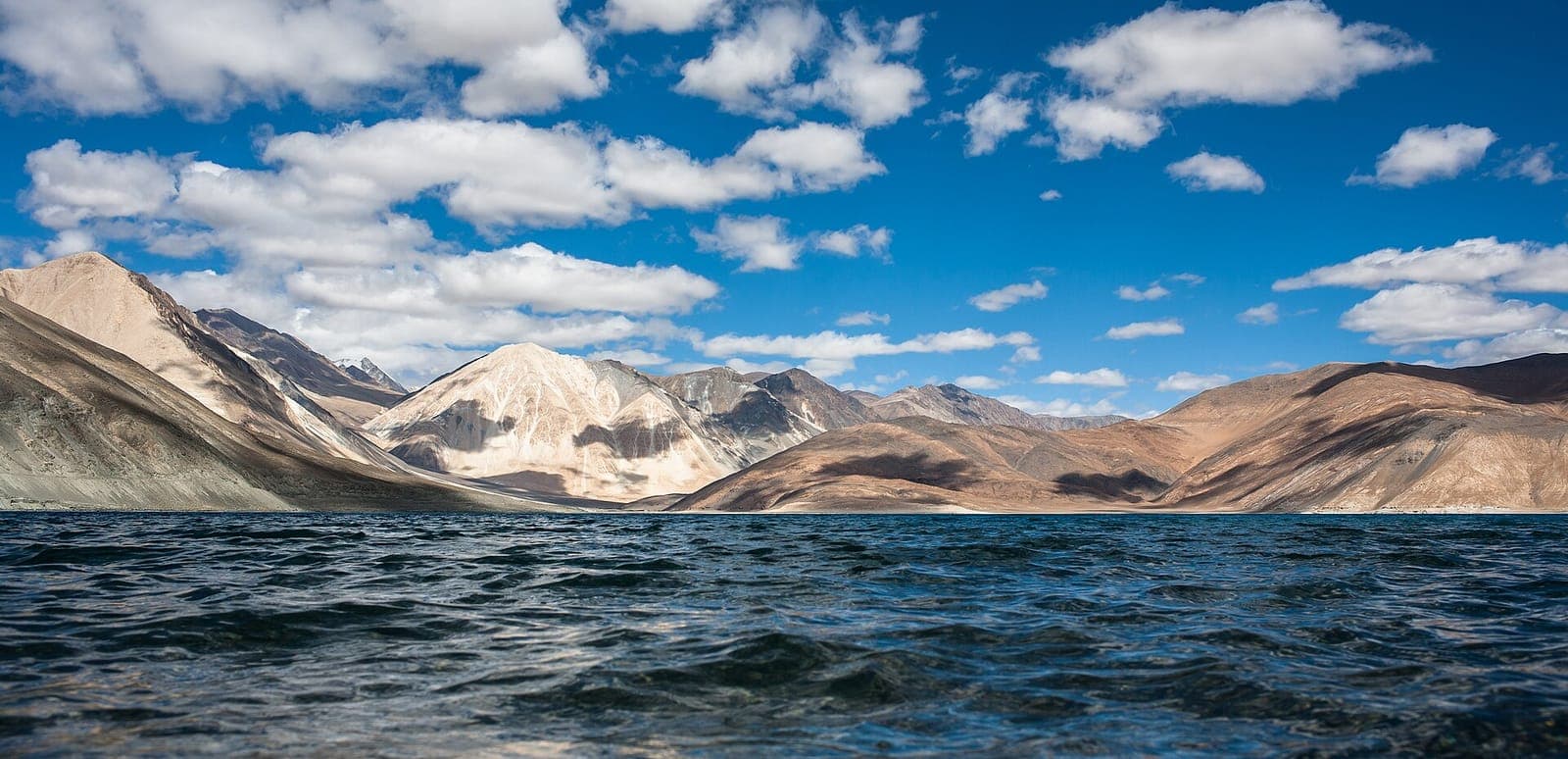 Pangong Tso ringed by the bare mountains of Ladakh